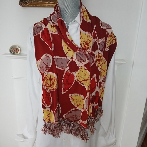 Vintage Aviator Scarf Fringe Tassel Tie Dye Batik Boho Floral 10" x 50" - Picture 9 of 14